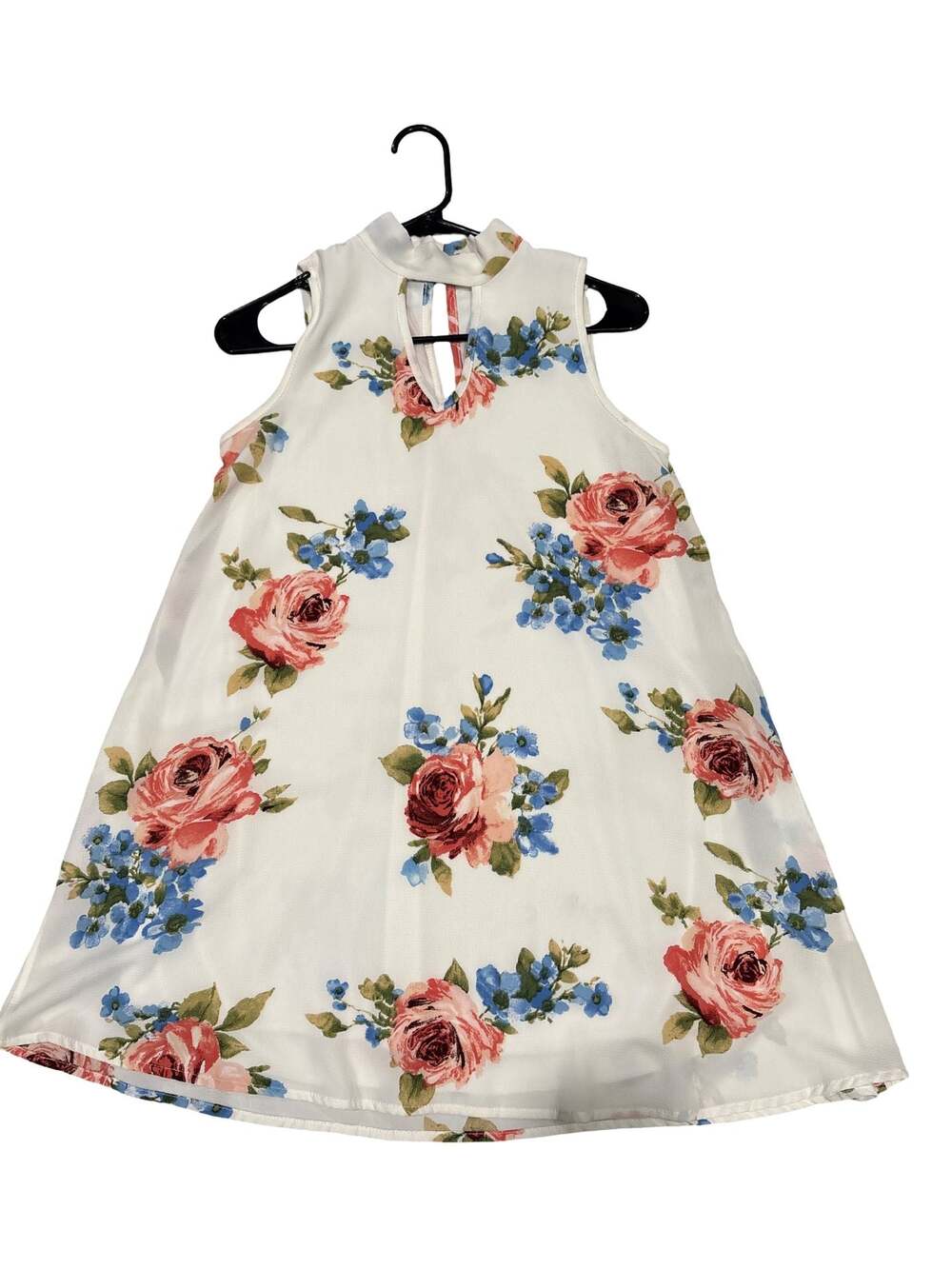 Daisies Floral Sleeveless Mock Neck Keyhole Dress Small